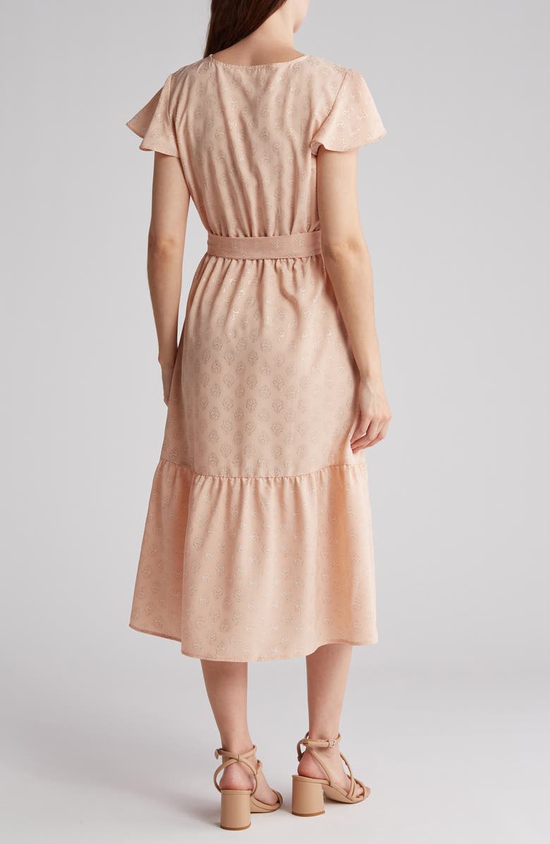 Lucky Brand Flutter Sleeve Flounce Waist Tie Dress, Alternate, color, Rose Medallion