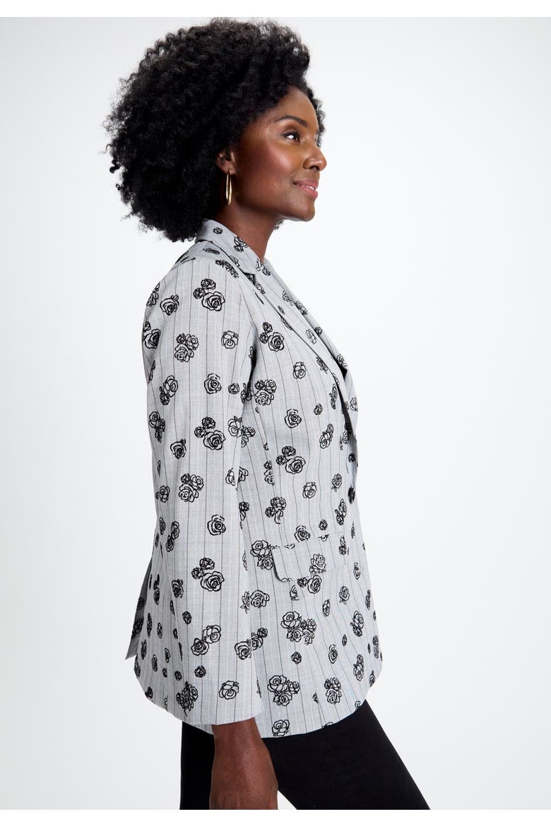 Flocked Floral Blazer, Alternate, color, GREY ROSE PINSTRIPE