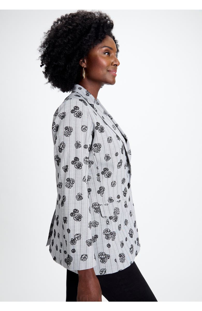 Jessica London Flocked Floral Blazer, Alternate, color, Grey Rose Pinstripe