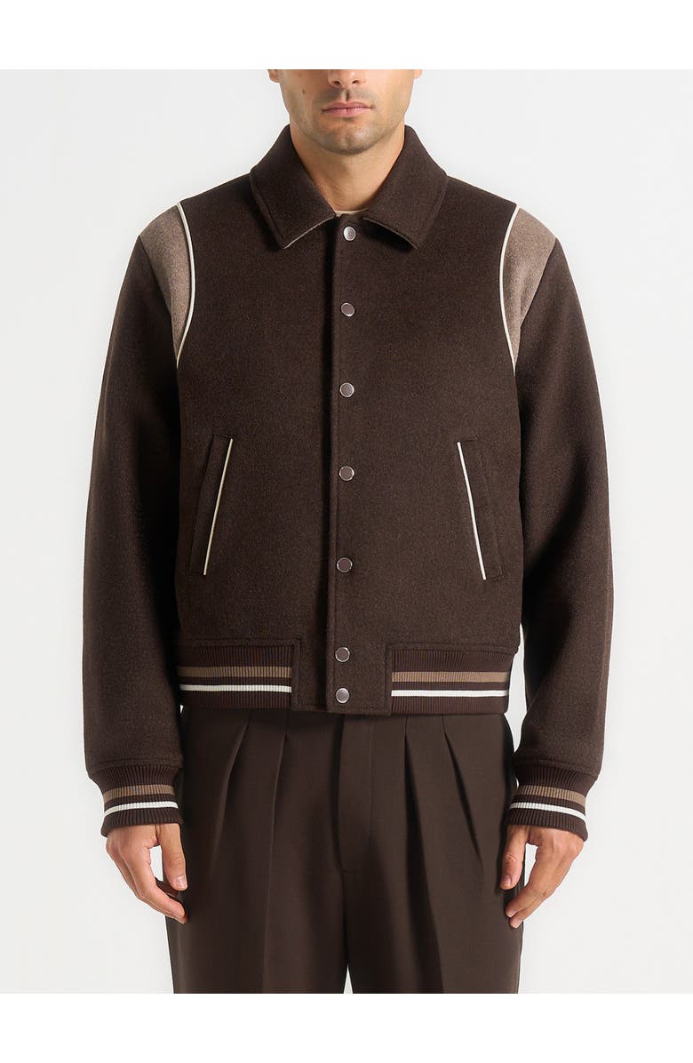 Manière De Voir Nico Contrast Wool Varsity Jacket, Alternate, color, Brown