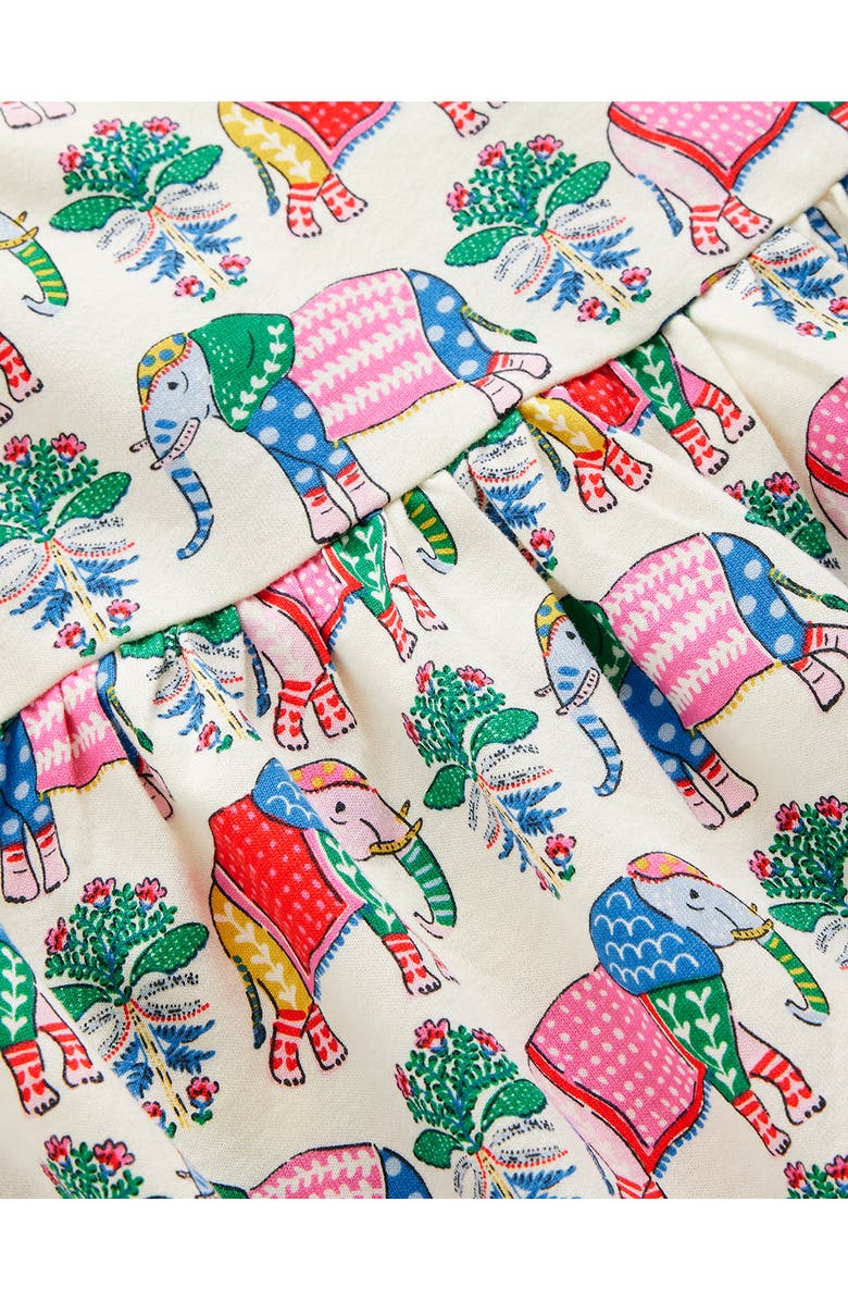 Mini Boden Kids' Twirly Cotton Jersey T-Shirt Dress, Alternate, color, Multi Elephant Woodblock