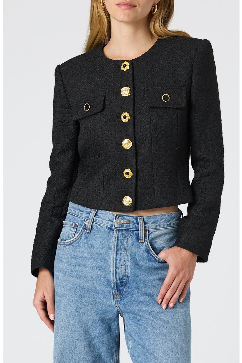 Mismatched Button Tweed Jacket, Main, color, 01-BLACK