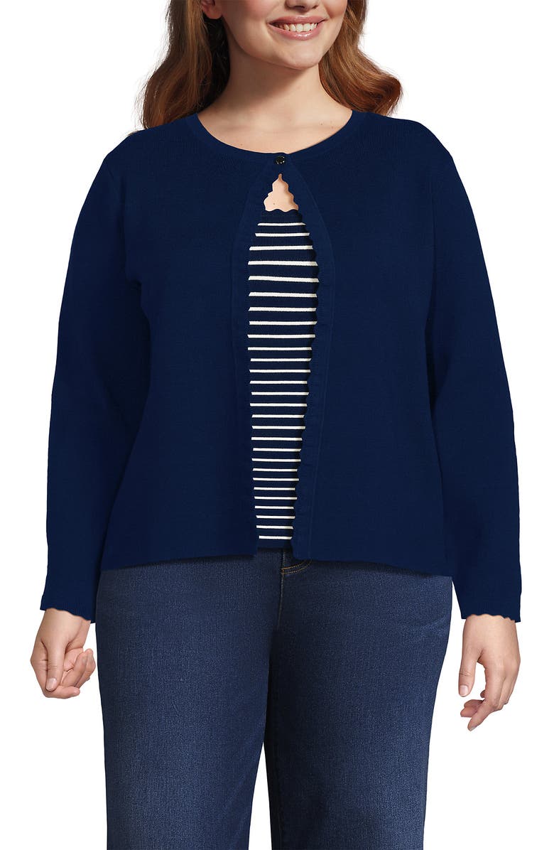 Lands' End Blend Scallop Edge Fitted Cardigan Sweater, Main, color,