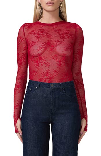 AFRM AFRM KAYLEE SEMISHEER FLORAL LACE TOP 
