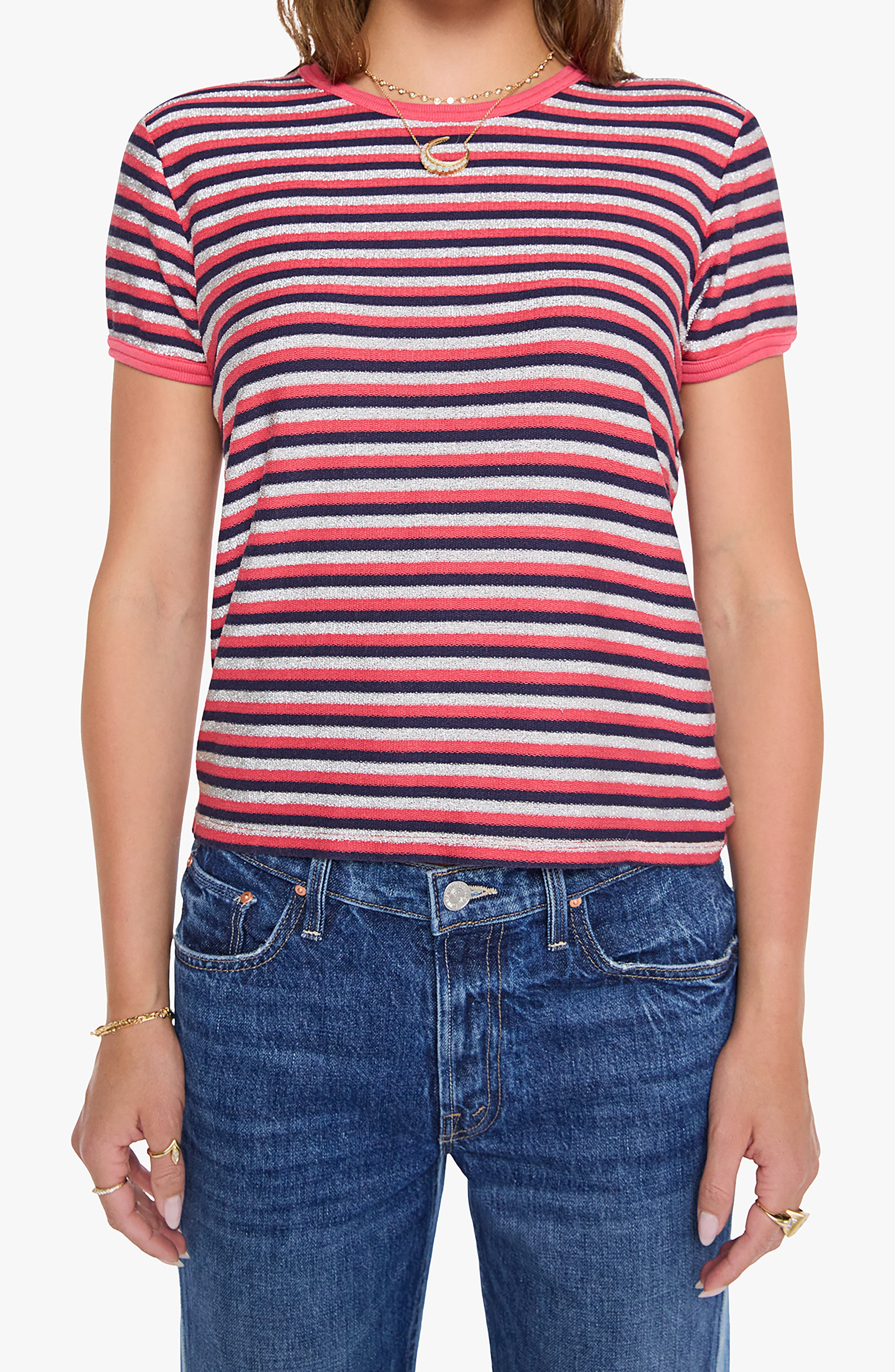 selected NAVY SILVER PINK STRIPE