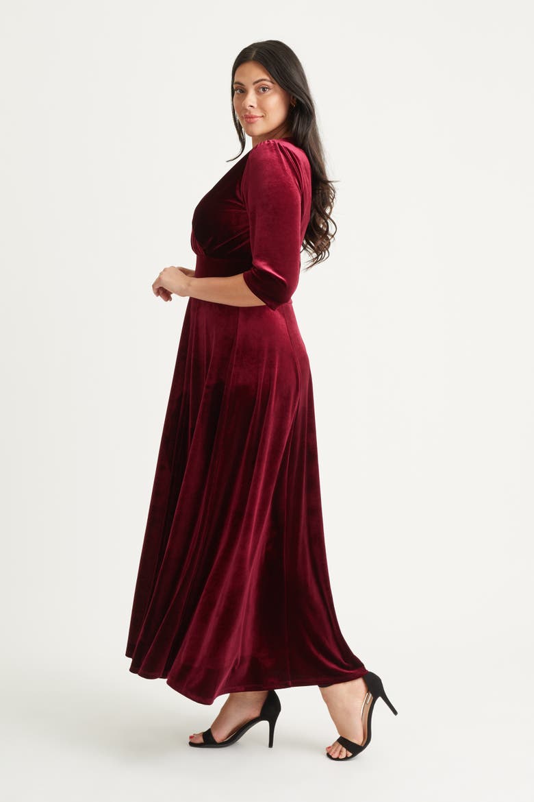 Verity Velvet 3/4 Sleeve Maxi Dress, Alternate, color, Claret