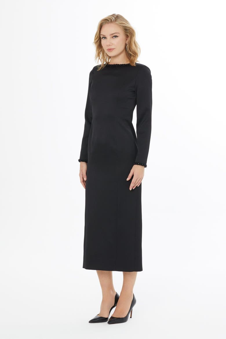 Maxi Dress with Neckline Trim Accessory and Zippers, Main, color, Black