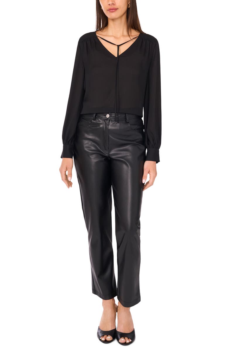 Vince Camuto Split Neck Satin Top, Alternate, color, Rich Black