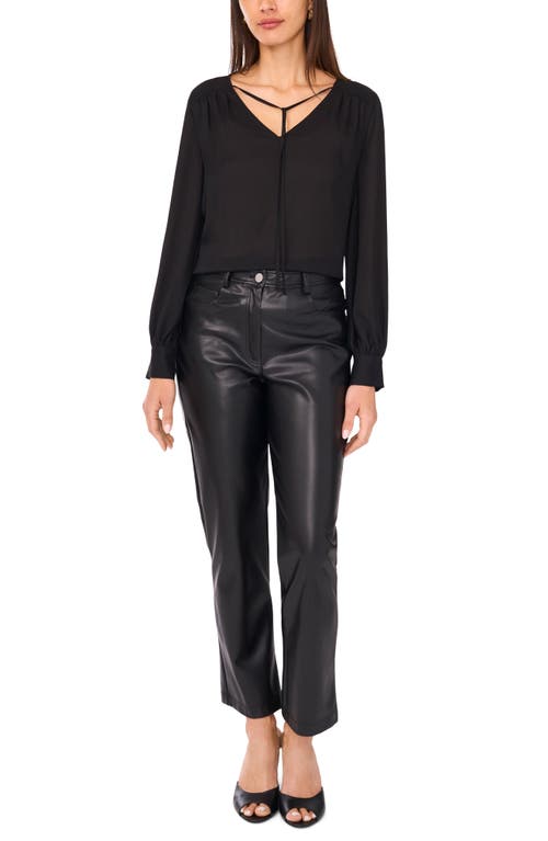 Vince Camuto Split Neck Satin Top In Black