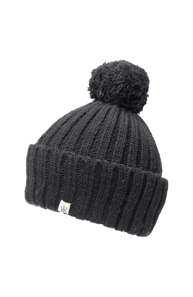 Nirvanna Designs Park Fold Rib Pom Beanie, Main, color, Black
