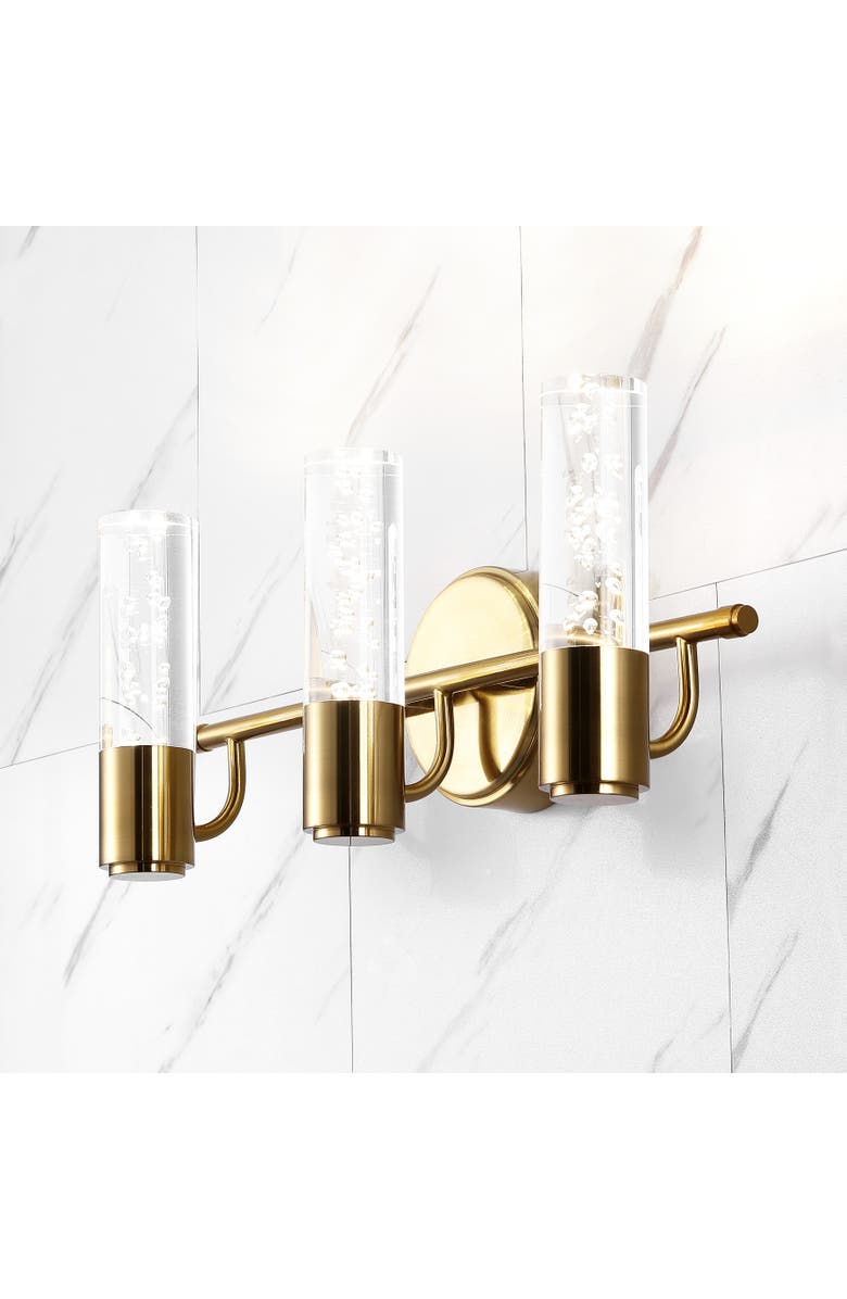 JONATHAN Y Bolha 3-Light Minimalist Modern Bubble Acrylic/Iron Integrated LED Vanity Light, Alternate, color, Brass Gold