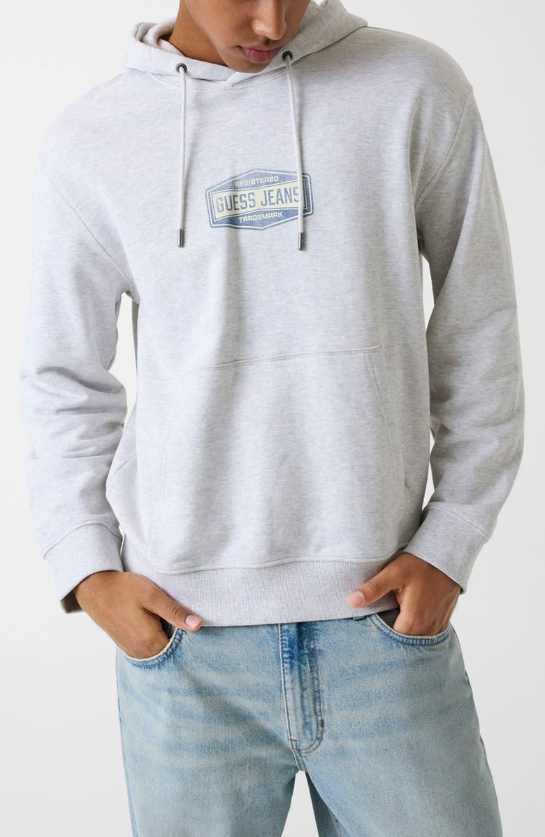 GUESS JEANS Trademark Cotton Fleece Hoodie, Main, color, Heather Grey