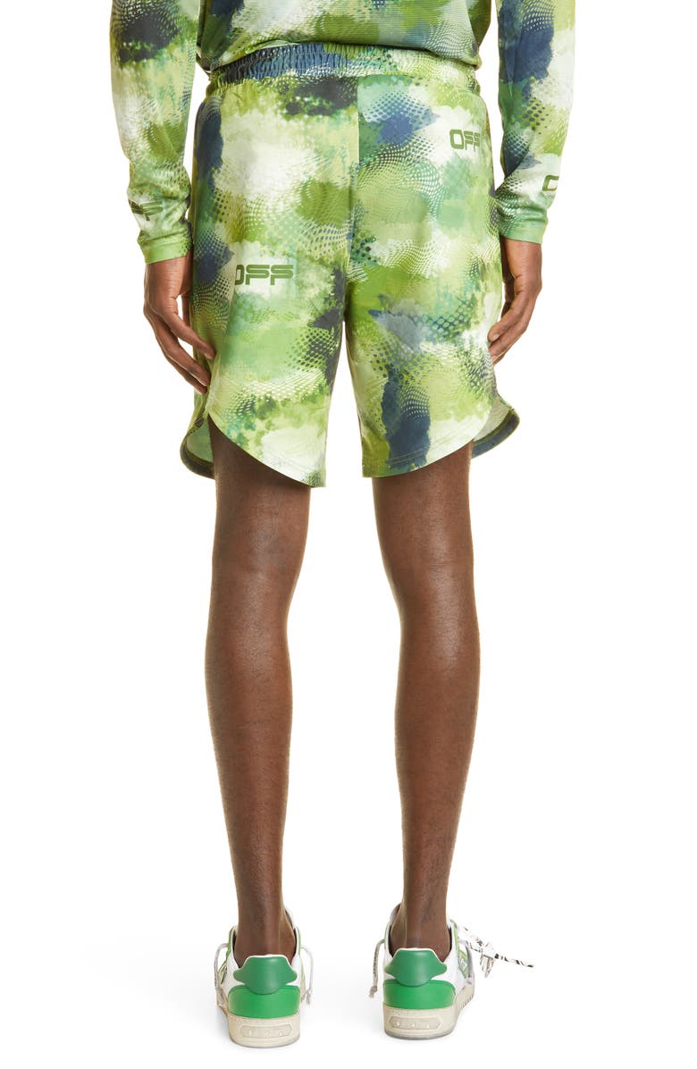 Off-White Camo Print Active Knit Shorts, Alternate, color,