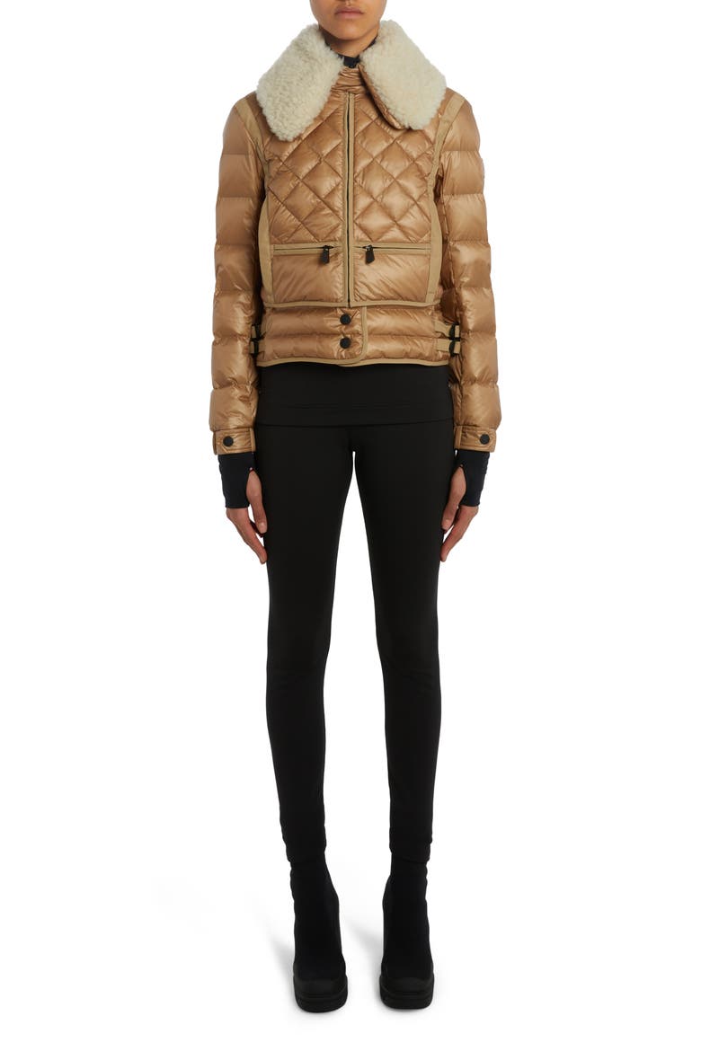 Chaviere Quilted Down Jacket with Genuine Shearling Trim, Alternate, color, BEIGE