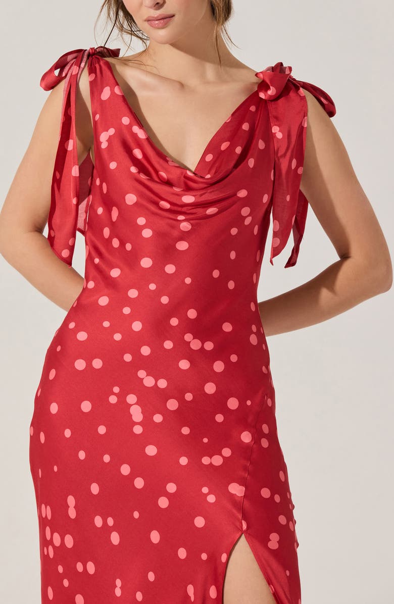 ASTR the Label Allexina Tie Shoulder Maxi Dress, Alternate, color, Red Polka Dot