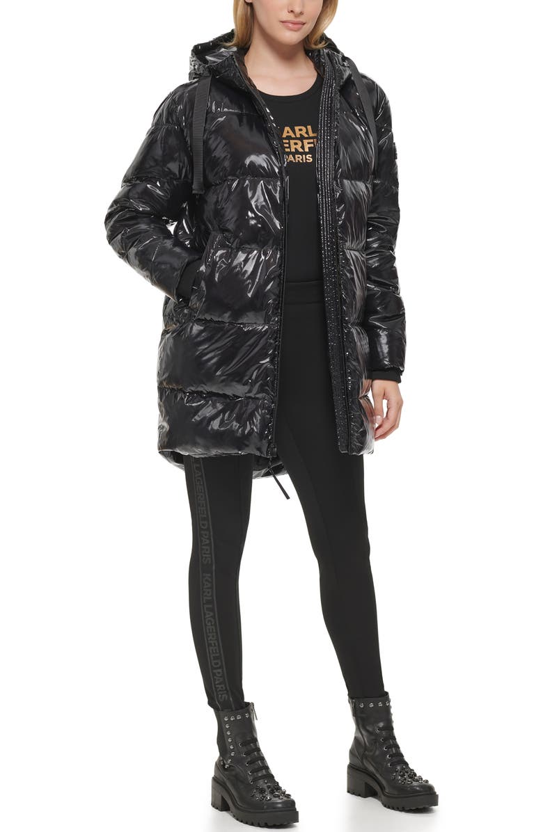 KARL LAGERFELD PARIS Cocoon Water Resistant Down & Polyester Fill Puffer Jacket, Alternate, color, 