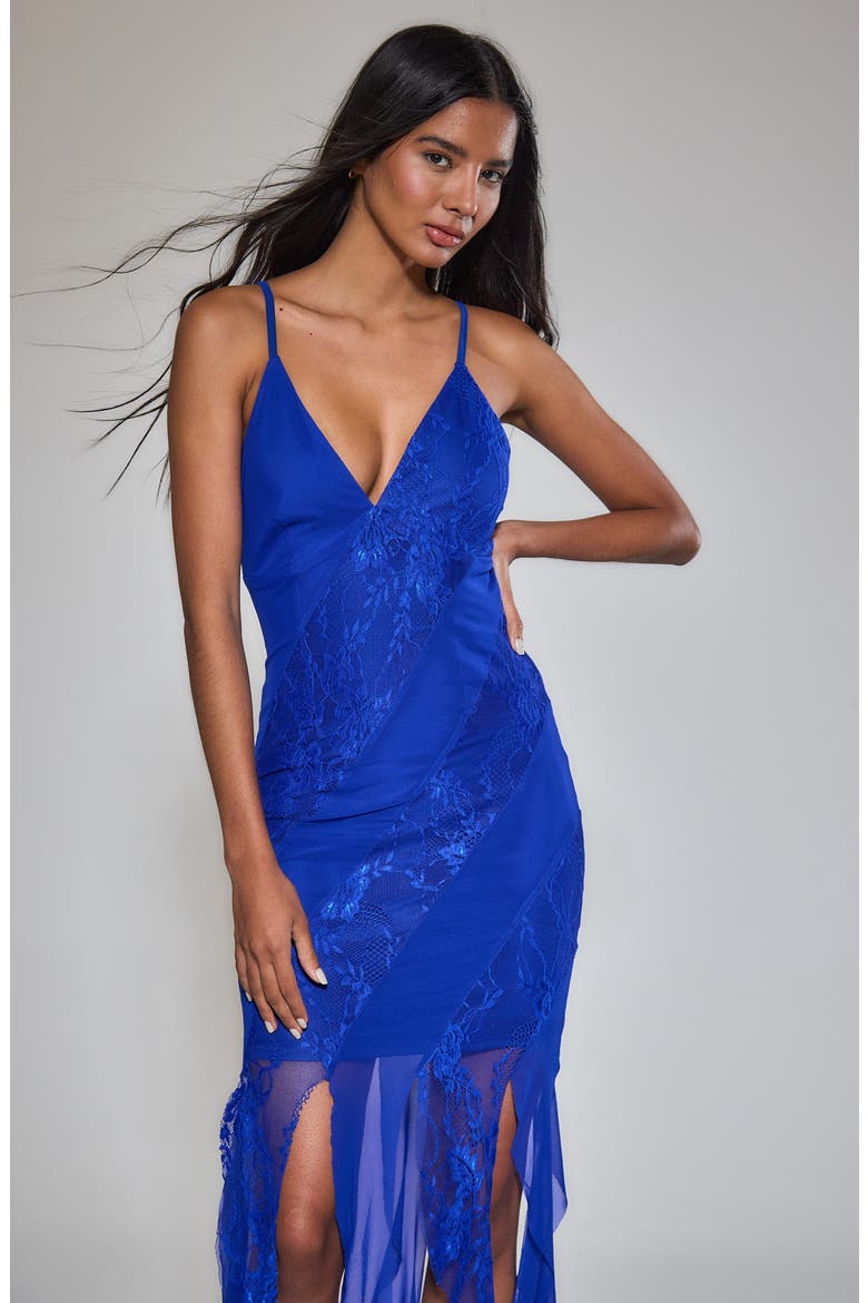 Lace Paneled Cocktail Dress, Alternate, color, COBALT