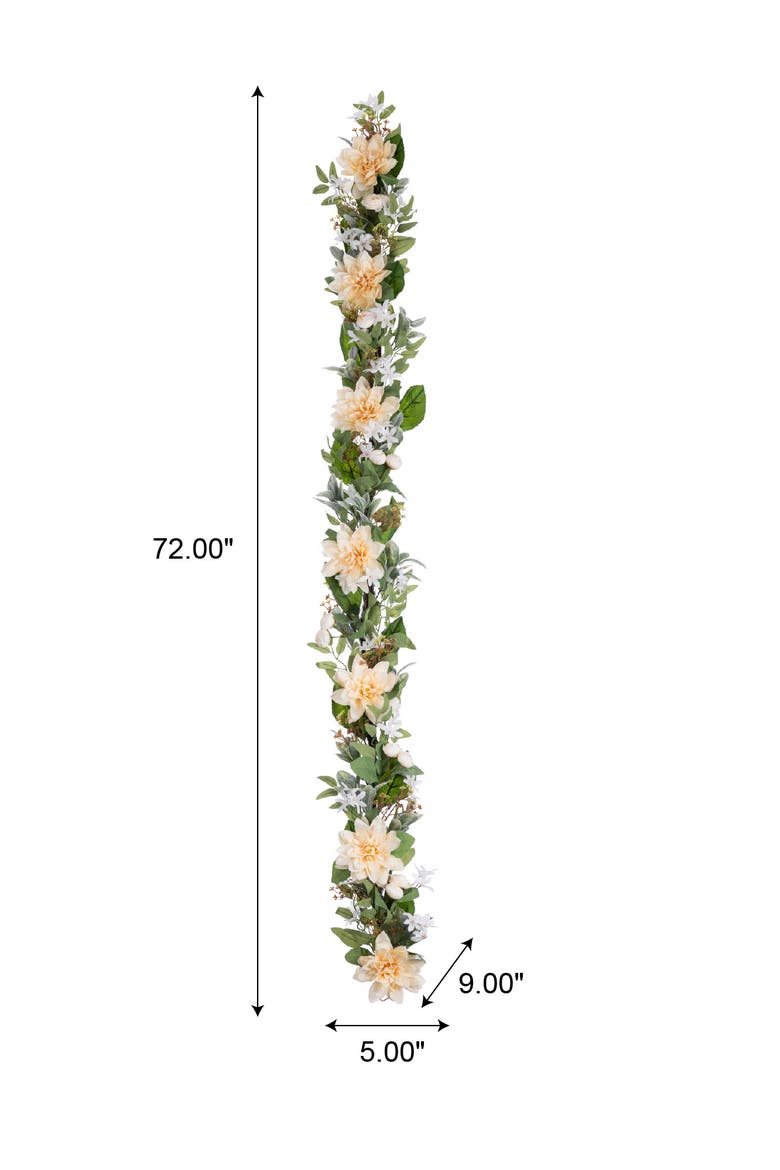 6ft Dahlia or Hydrangea Peony & Cherry Artificial Garland, Alternate, color, Beige