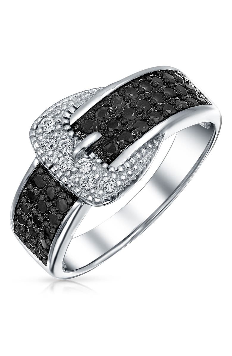 BLING JEWELRY Two-Tone CZ Buckle Ring, Main, color, Silver