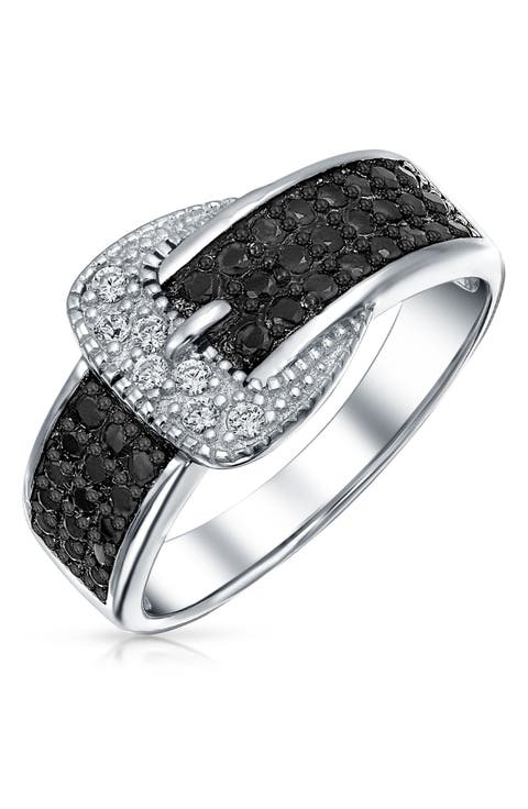 Two-Tone CZ Buckle Ring