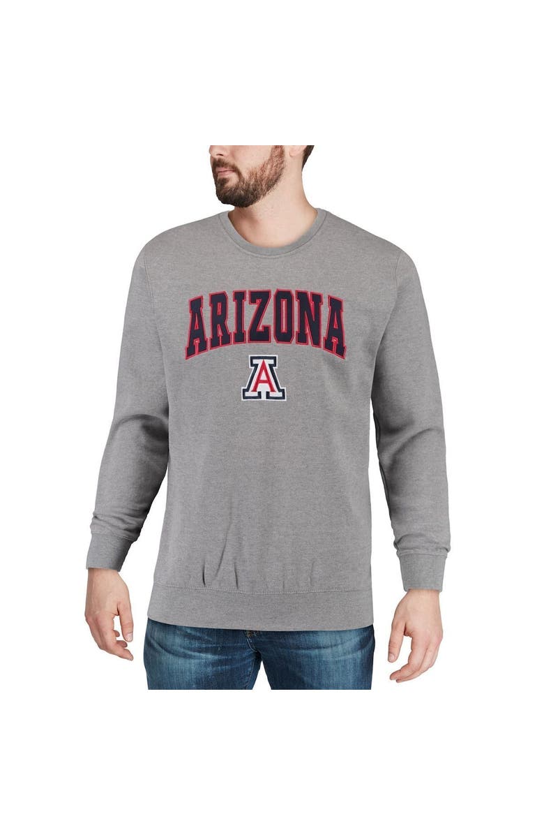 COLOSSEUM Men's Colosseum Heather Gray Arizona Wildcats Arch & Logo Crew Neck Sweatshirt, Alternate, color, Heather Gray