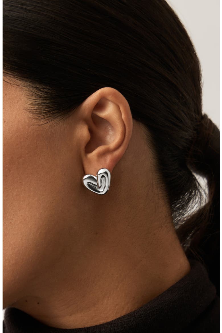 Puffy Heart Stud Earrings, Alternate, color, SILVER