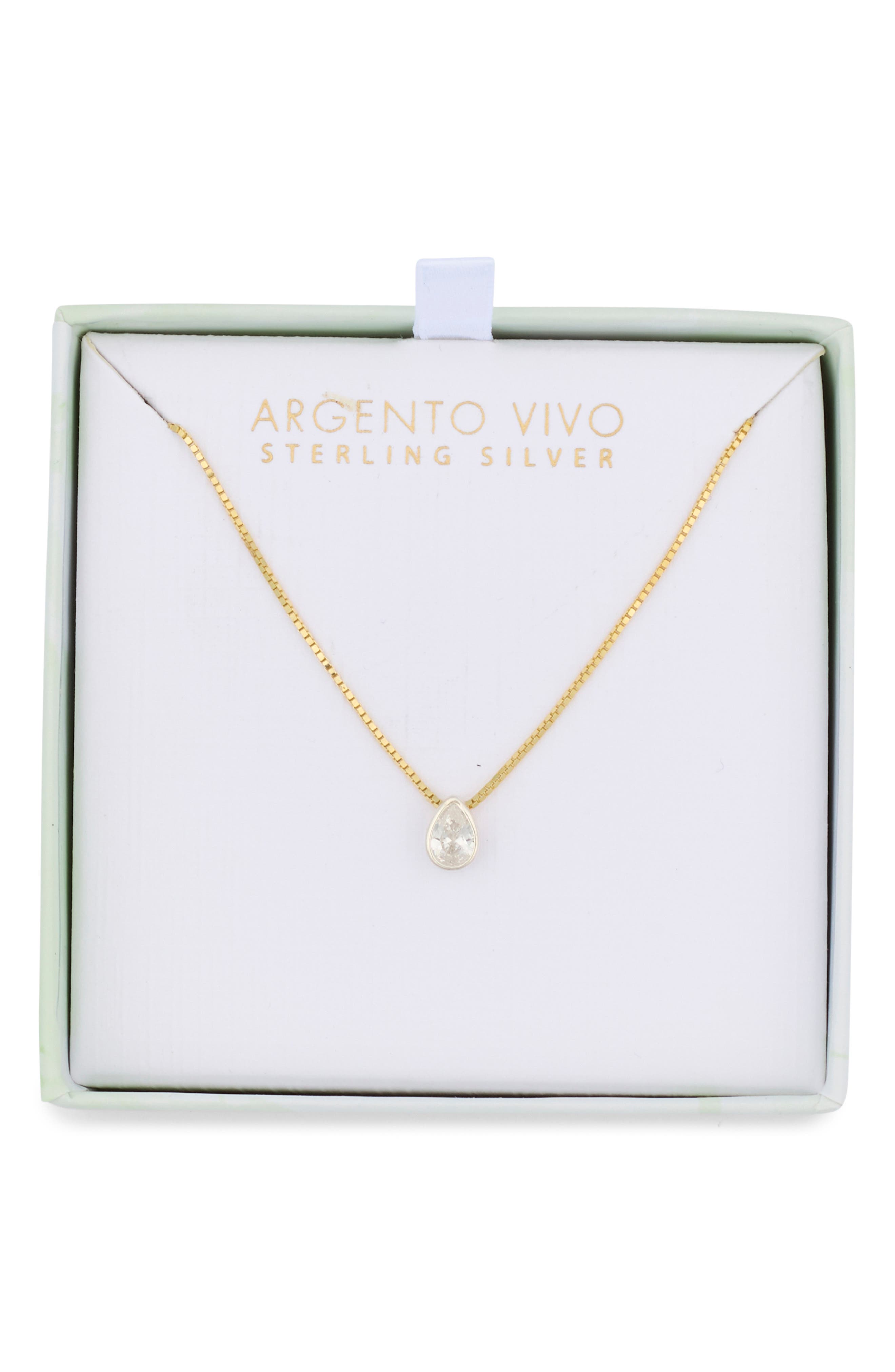 Argento Vivo Sterling Silver Two-Tone Cubic Zirconia Teardrop Pendant Necklace
