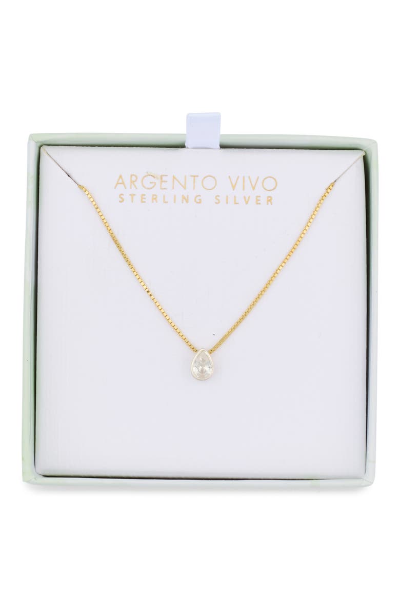 Two-Tone Cubic Zirconia Teardrop Pendant Necklace, Main, color, GOLD/ SILVER