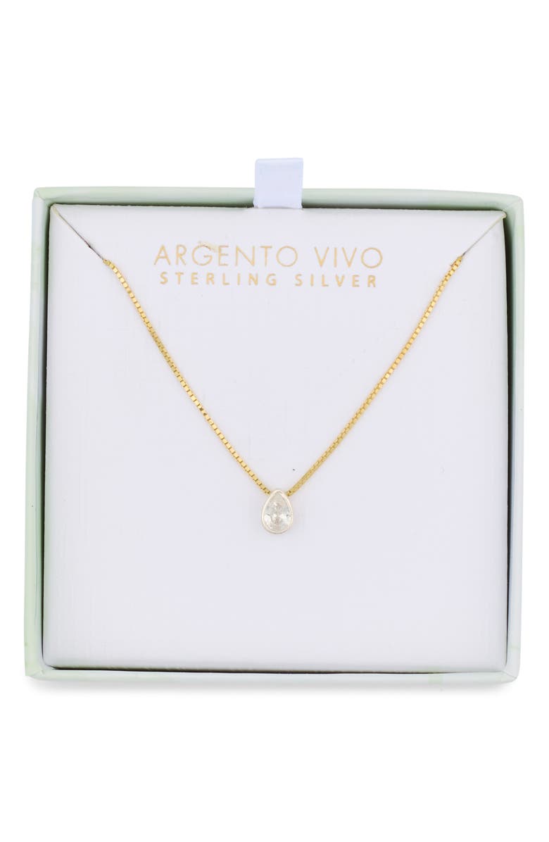 Argento Vivo Sterling Silver Two-Tone Cubic Zirconia Teardrop Pendant Necklace, Main, color, Gold/ Silver