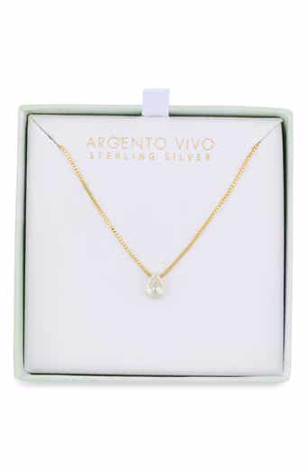 Argento Vivo Sterling Silver Two-Tone Cubic Zirconia Teardrop Pendant Necklace