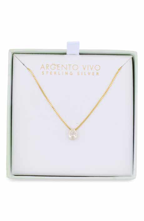 Two-Tone Cubic Zirconia Teardrop Pendant Necklace