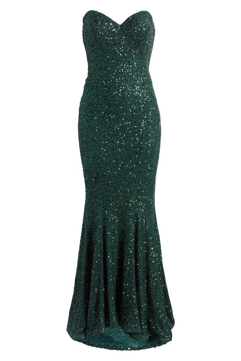 Strapless Sequin Mermaid Gown, Alternate, color, EMERALD