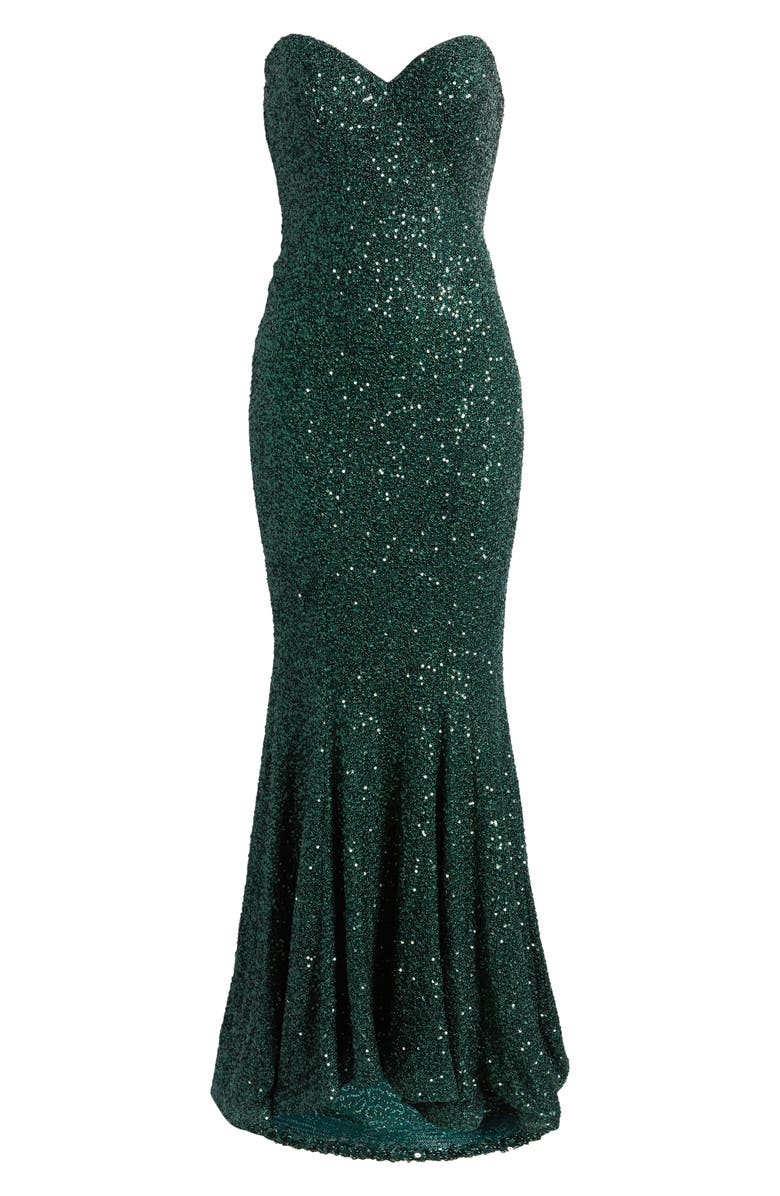 La Femme Strapless Sequin Mermaid Gown, Alternate, color,