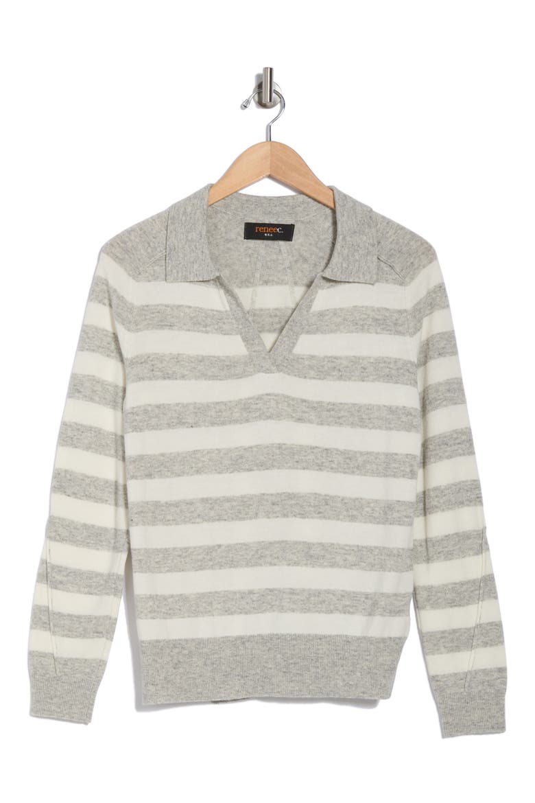 Stripe Polo Sweater, Alternate, color, HEATHER GREY/ IVORY