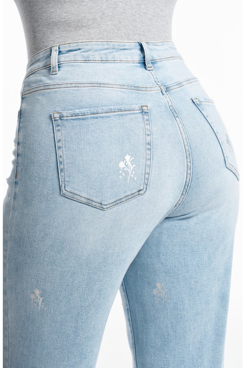 Embellished High Waist Wide Leg Jeans, Alternate, color, LIGHT BLUE