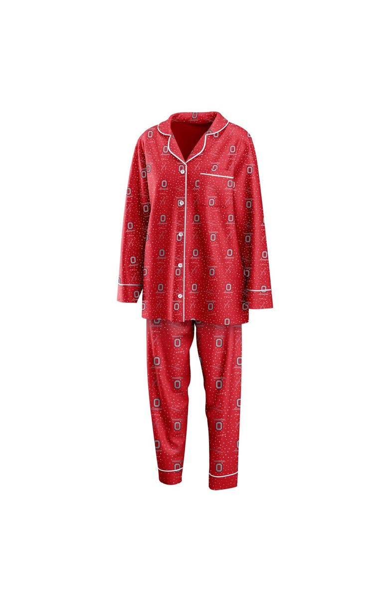 WEAR by Erin Andrews Women's WEAR by Erin Andrews Scarlet Ohio State Buckeyes Long Sleeve Button-Up Shirt & Pants Sleep Set, Main, color, 