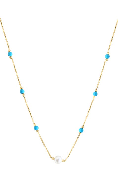 14K Yellow Gold Turquoise Dreams Freshwater Pearl Necklace