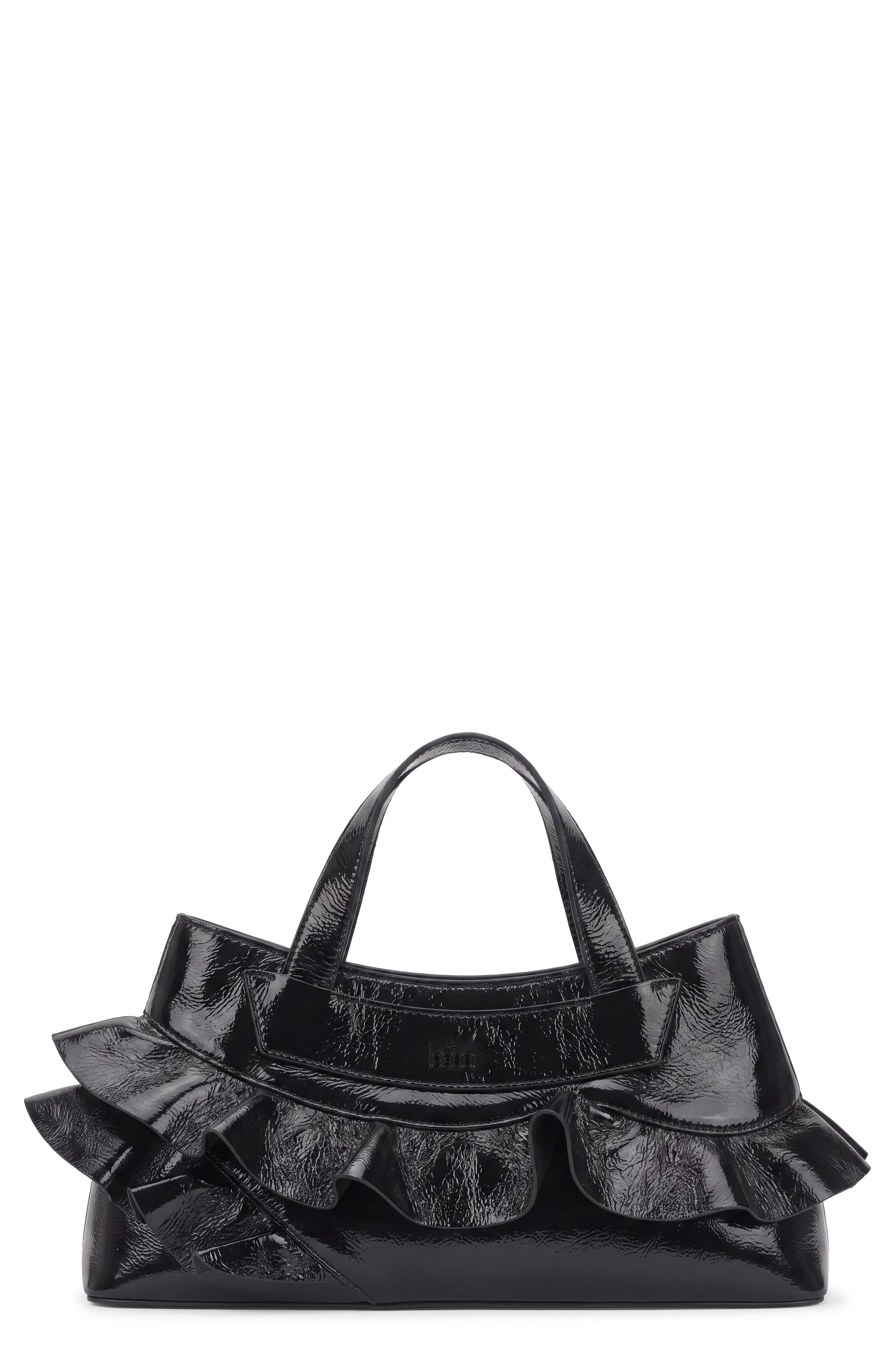 Franca Crinkled Leather Shoulder Bag, Main, color, BLACK