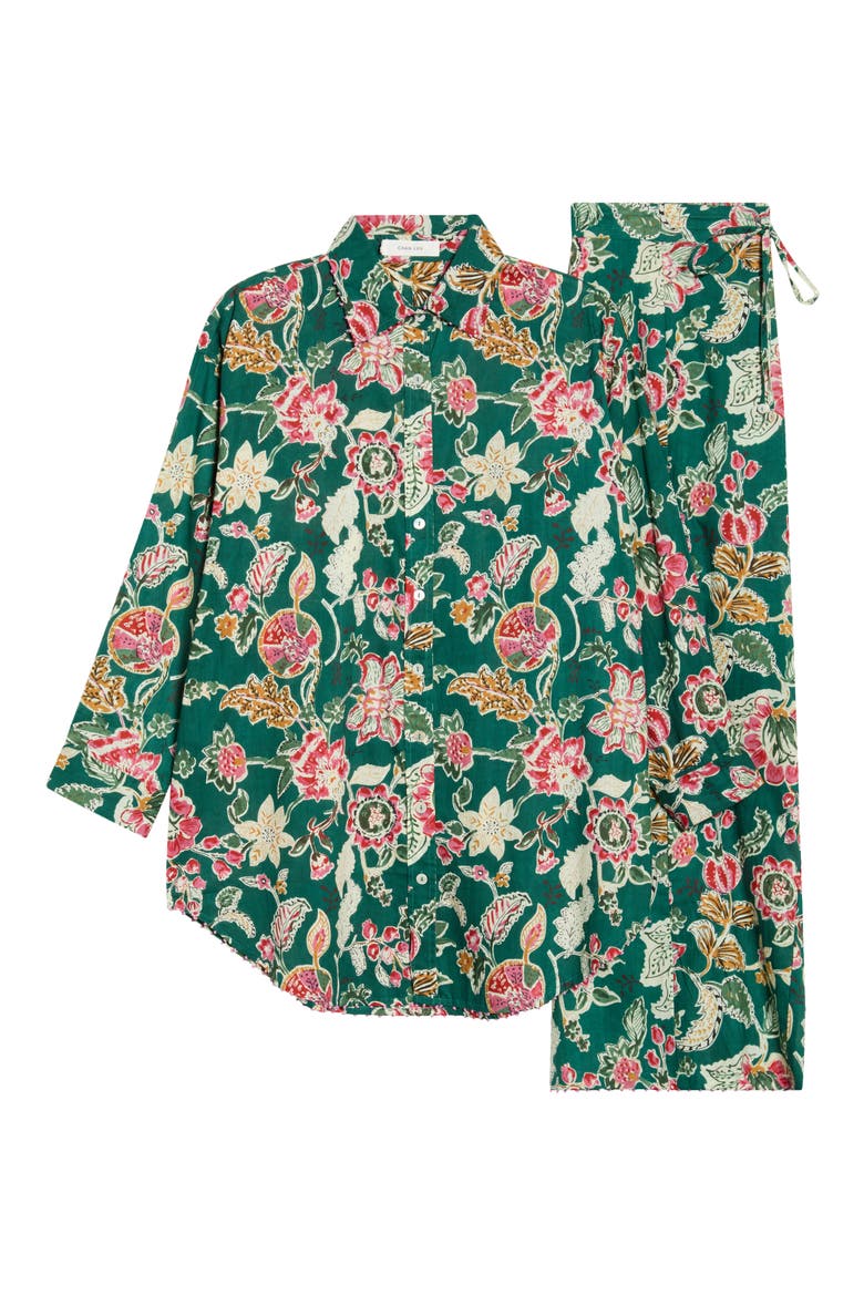 Oversize Shirt & Pants Cotton Pajamas, Alternate, color, FOREST
