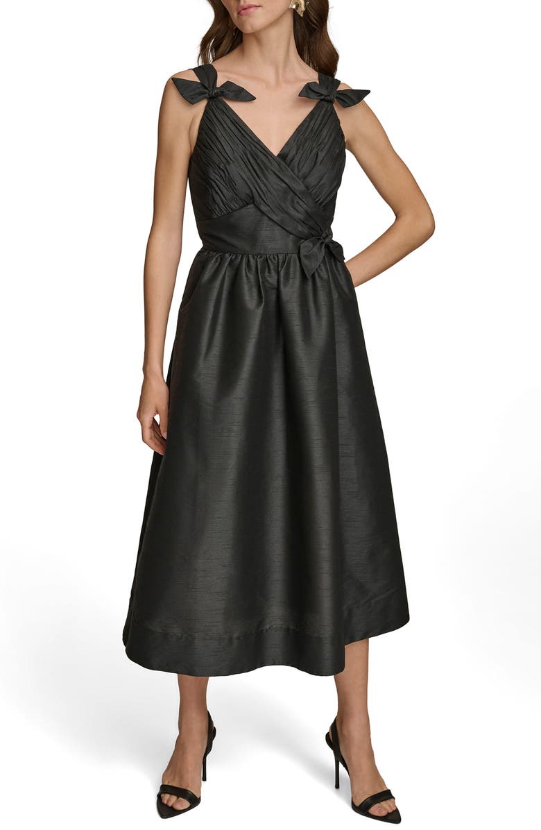 Donna Karan New York Bow Fit & Flare Midi Cocktail Dress, Main, color, Black