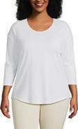 Lands' End Plus Size 3/4 Sleeve Lightweight Jersey Shirttail Tee