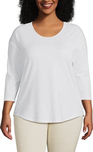Lands' End Plus Size 3/4 Sleeve Lightweight Jersey Shirttail Tee