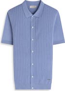 Bugatchi Basket Weave Knit Short Sleeve Cotton Full Button Cardigan