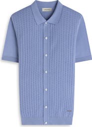 Bugatchi Basket Weave Knit Short Sleeve Cotton Full Button Cardigan