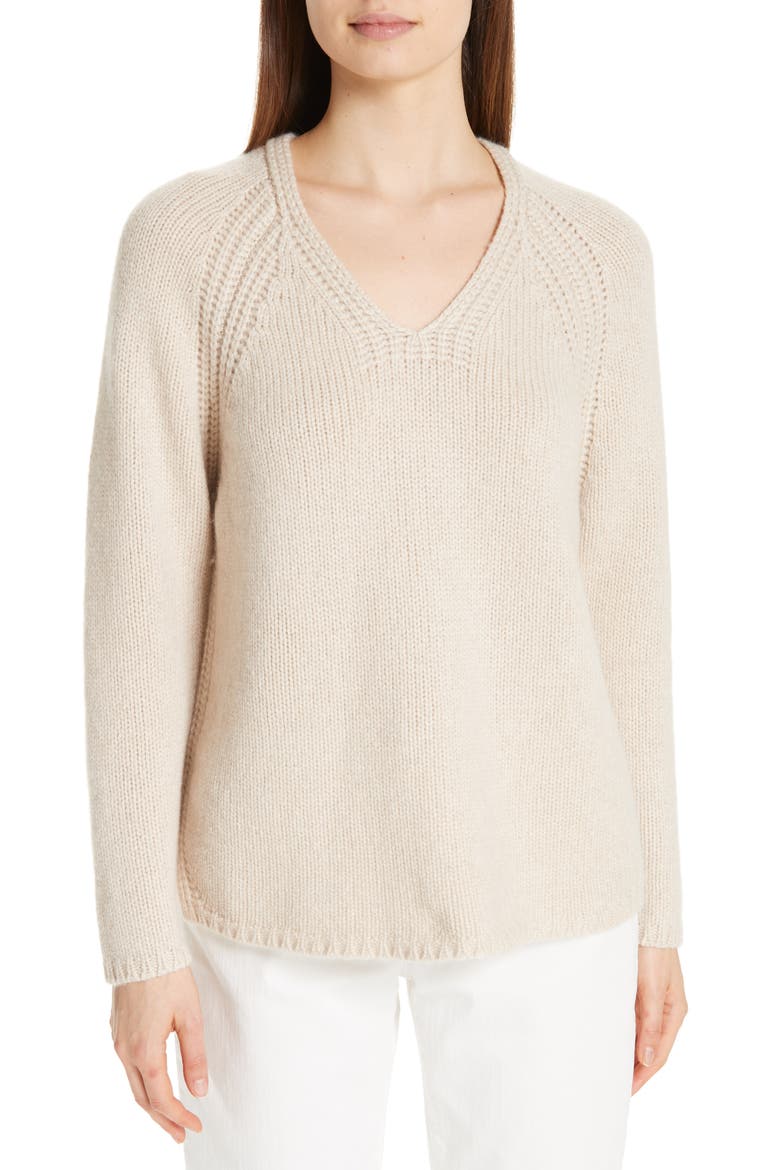 V-Neck Cashmere Sweater, Main, color, MAPLE OAT