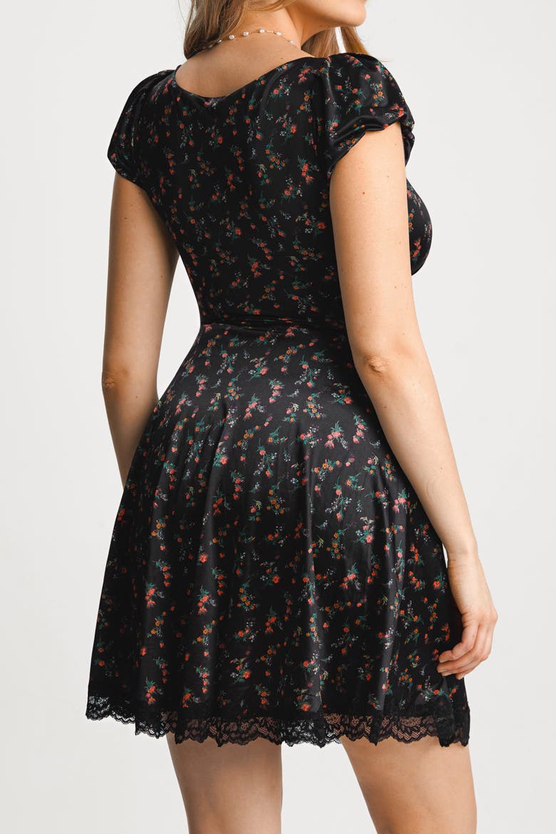 Plunge Resort Fit & Flare Shapewear Built in Mini Dress, Alternate, color, Floral