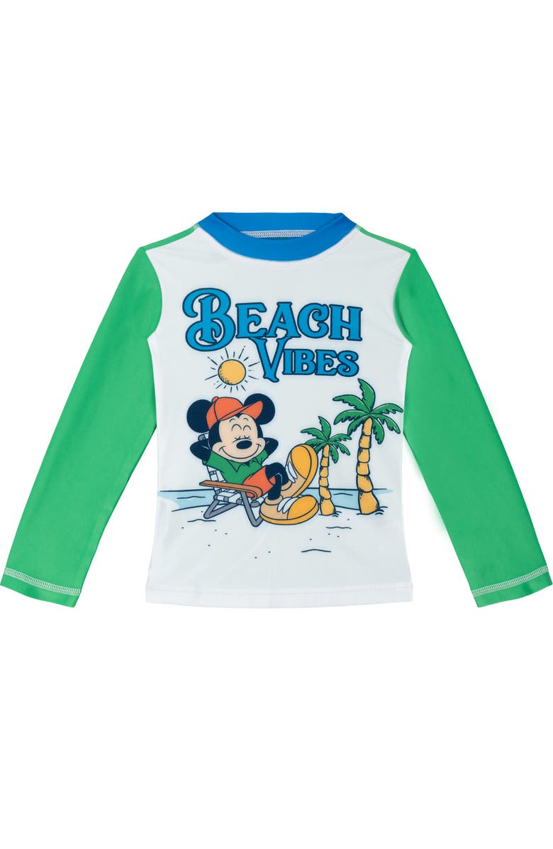 Disney Mickey Mouse Swimwear 2-Piece Rash Guard and Swim Trunks Set, Alternate, color, Mickey Beach Green