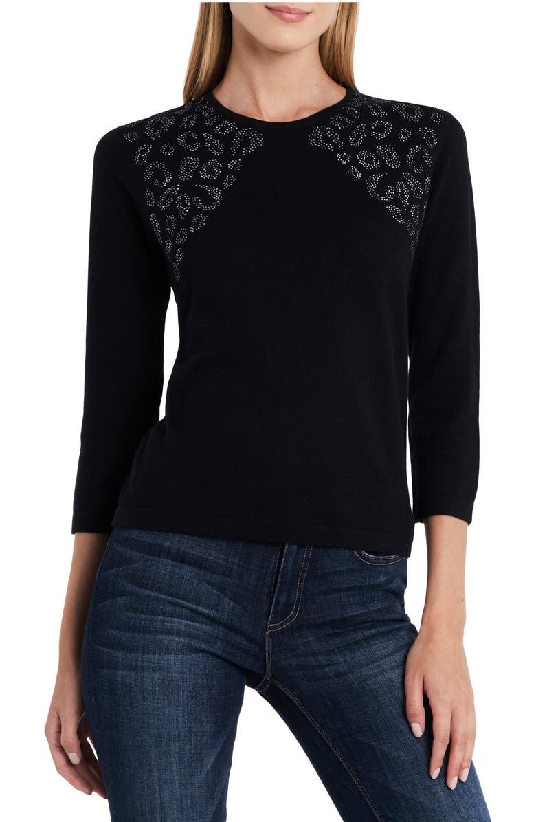 Vince Camuto Studded Shoulder Animal Print Jacquard Sweater, Main, color,