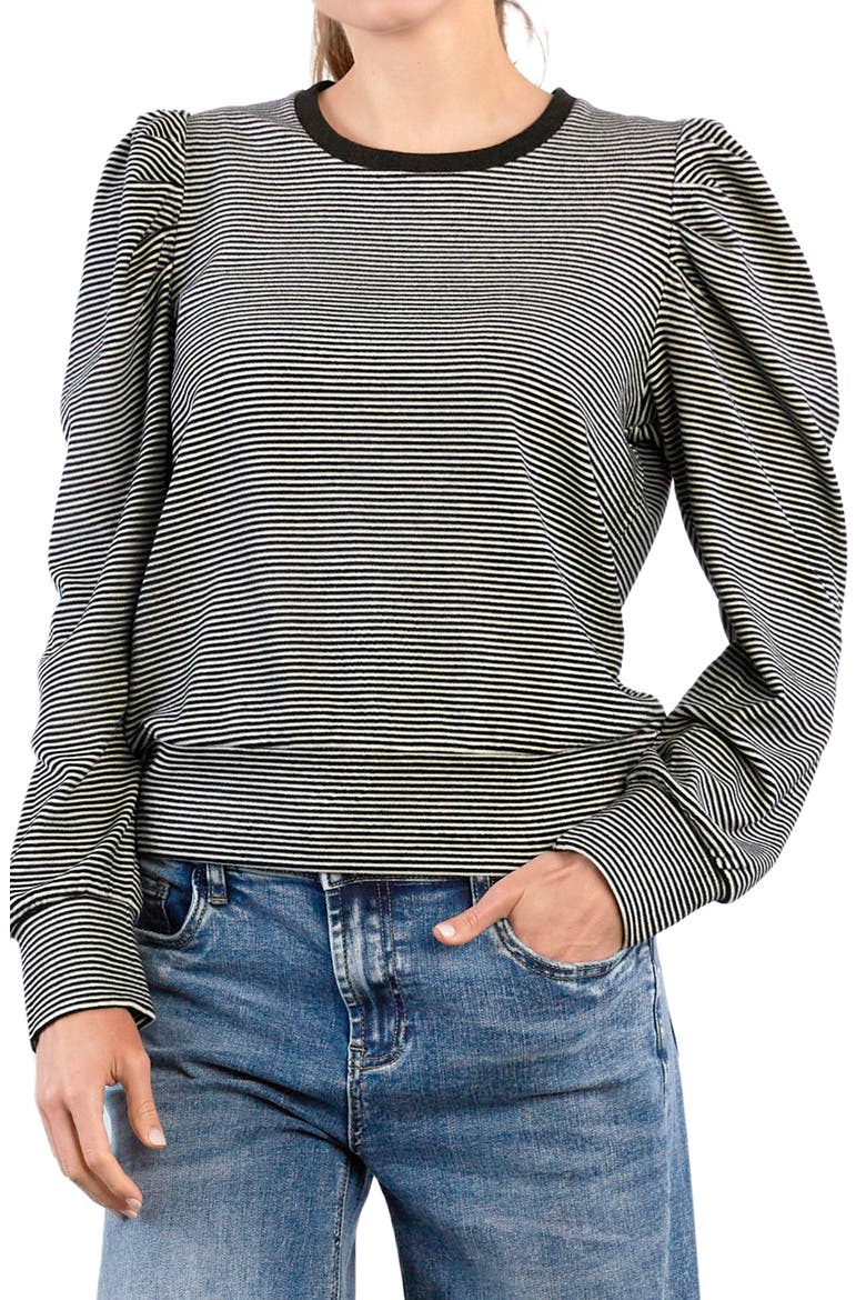 Stripe Puff Shoulder Top, Main, color, BLACK/ WHITE STRIPE