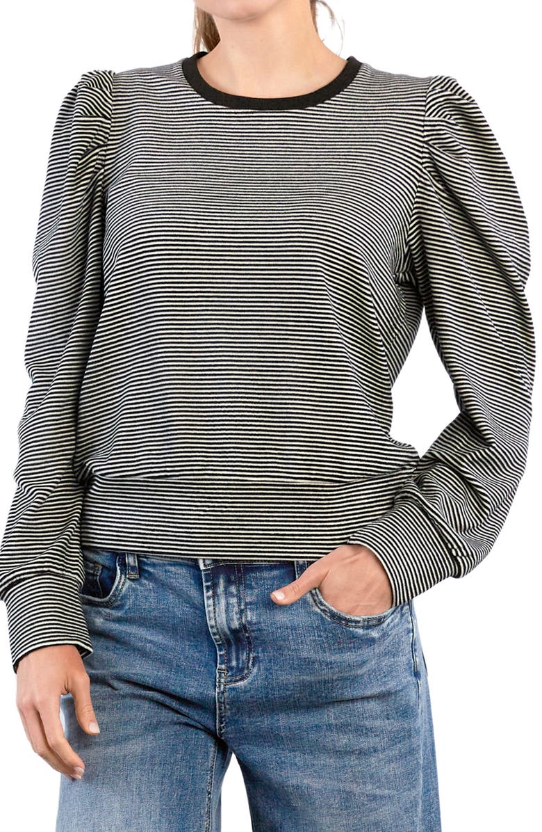 Billy T Stripe Puff Shoulder Top, Main, color, Black/ White Stripe